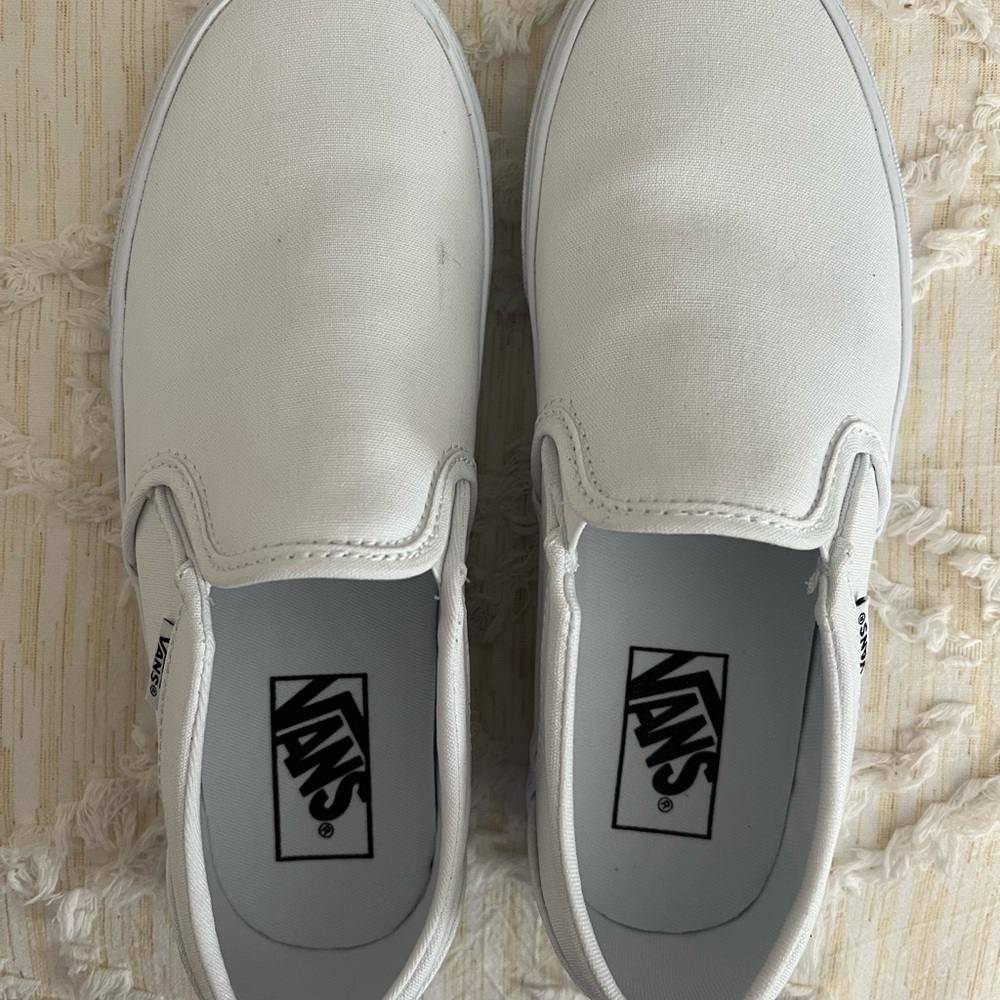 Vans Women’s Classic White Slip-On Sneakers. Only wore 2x. Smoke free